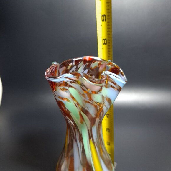 Hand-Blown Murano End of Day Art Glass Vase Swirls Flared Rim Vintage - Picture 3 of 9